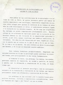 Contribuciones de la Psicología a la calidad de vida en Chile