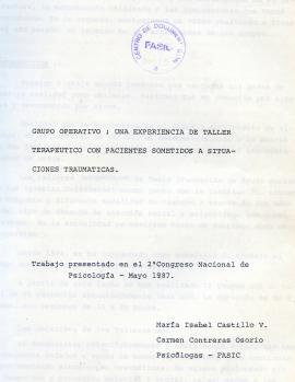 Grupo Operativo: Una experiencia de Taller Terapéutico con pacientes sometidos a situaciones trau...
