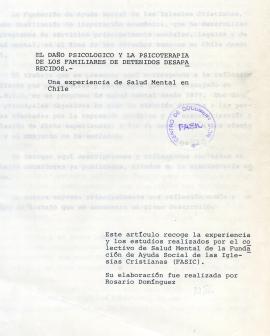 El Daño Psicológico y la psicoterapia de los familiares de detenidos desaparecidos